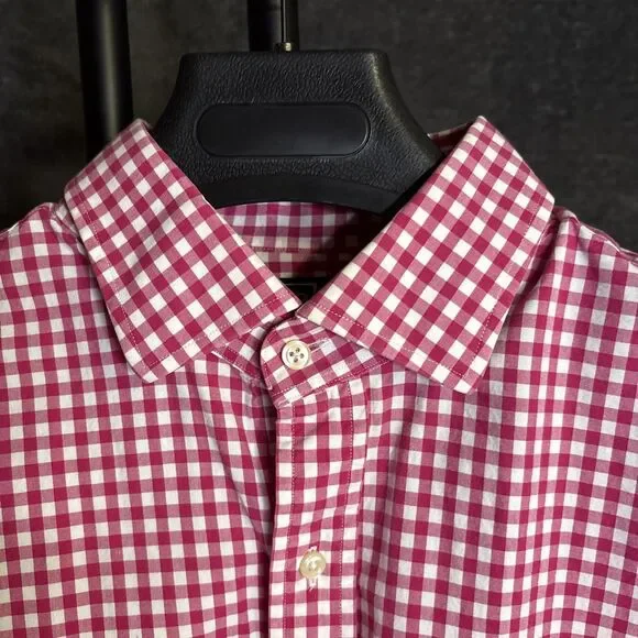 Polo Ralph Lauren Check Plaid Shirt Mens 17 1/2  Button-Down Preppy Red - Picture 7 of 9